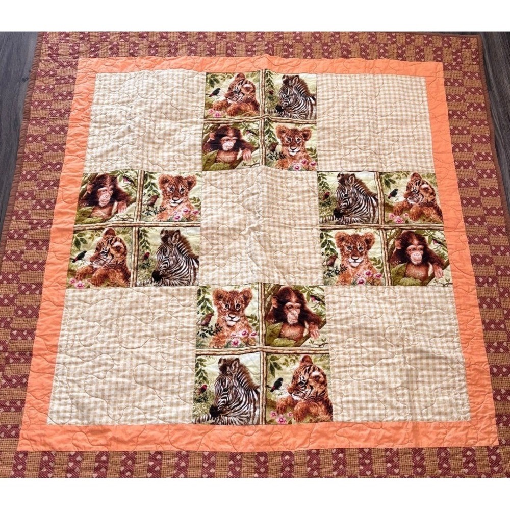 Safari Jungle Animal Giordano Quilt Patchwork Lion Tiger Zebra Vintage 44x47